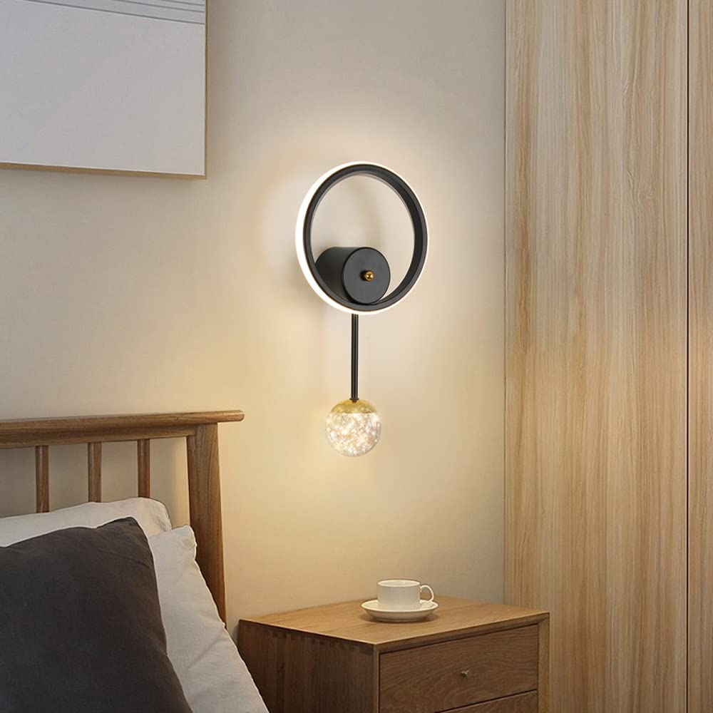 Innenwandleuchte, LED-Wandleuchte, modernes 17 W rundes Design, LED-Wandleuchte 3000 K warmes schwarzes Licht für Schlafzimmer, Wohnzimmer, Flur