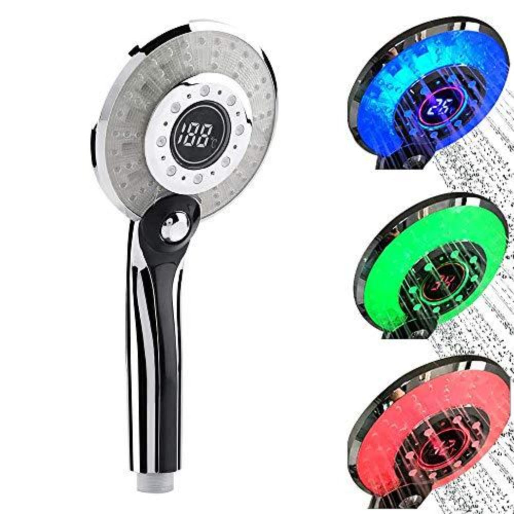 LED-Duschkopf, 3 Farben LED-Duschkopf Temperaturregelung Handbrause mit digitaler Temperaturanzeige Wassersparende 3-Modus-Dusche