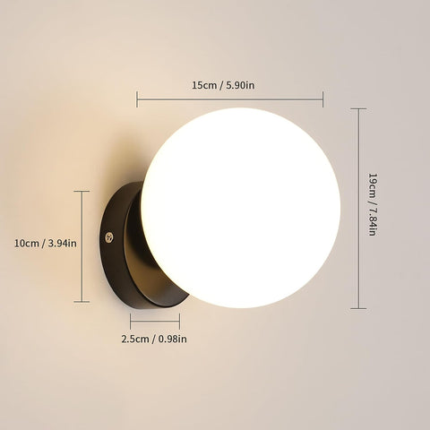Wandleuchte für den Innenbereich, Glas, moderne kugelförmige Wandleuchte mit E27-Sockel für Schlafzimmer, Wohnzimmer, Flur, Eingangsbereich, Schwarz (Glühbirne nicht im Lieferumfang enthalten)