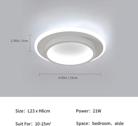 LED-Deckenleuchte, 21 W, modernes Design, runde Deckenleuchte, Kaltweiß 6000 K, für Wohnzimmer, Schlafzimmer, Esszimmer, Büro, Weiß