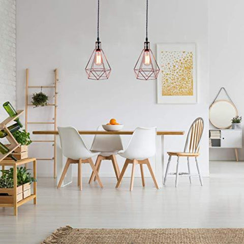 Goeco Geometrische Pendelleuchte Vintage Pyramid Drahtschirm Deckenpendelleuchte (Roségold)