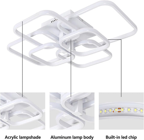 LED-Deckenleuchte, 72 W, modernes Design, kreisförmig, quadratisch, Deckenleuchte, Kaltweiß 6000 K, für Wohnzimmer, Schlafzimmer, Esszimmer, Büro, Weiß 