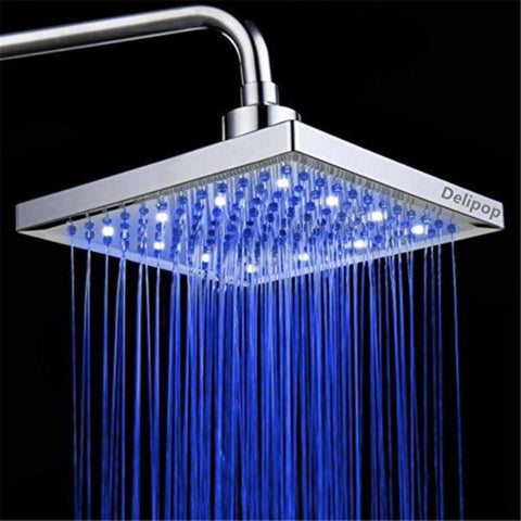LED-Duschkopf, quadratische 8-Zoll-Temperaturregelung, 3-Farbwechsel-ABS-Chrom-Finish, 12-teiliger LED-Duschkopf für Badezimmer