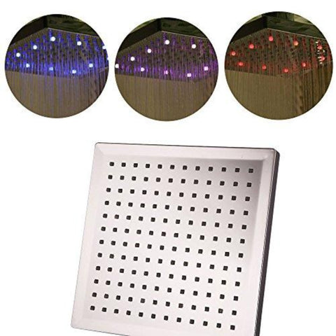 LED-Duschkopf, quadratische 8-Zoll-Temperaturregelung, 3-Farbwechsel-ABS-Chrom-Finish, 12-teiliger LED-Duschkopf für Badezimmer