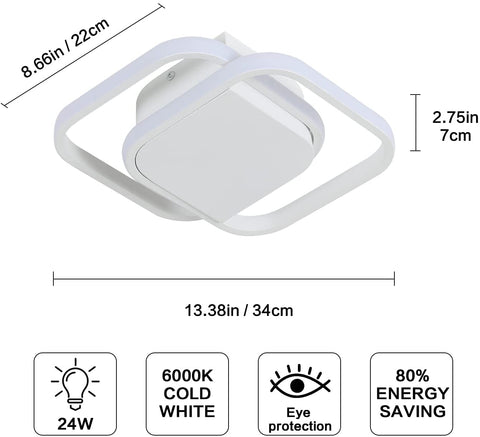 Moderne LED-Deckenleuchte, quadratische LED-Deckenleuchte 24 W, 2200 lm, 6000 K kaltweiße Deckenleuchte, Acryl-Deckenleuchte, für Schlafzimmer, Wohnzimmer, Küche, Flur (weiß)
