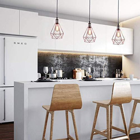 Goeco Geometrische Pendelleuchte Vintage Pyramid Drahtschirm Deckenpendelleuchte (Roségold)
