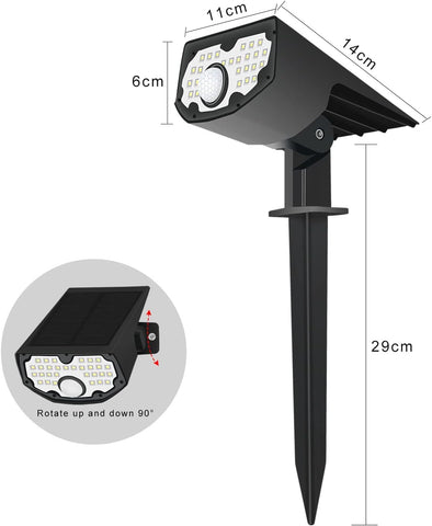 2er-Pack Solarleuchten für den Außenbereich, Solar-Gartenleuchten mit Bewegungsmelder, 30 LEDs Kaltweiß 6100–6800 K, 650 lm, Solar-Außenstrahler, IP67, wasserdicht, 3-Modus-Beleuchtung, für Hof, Auffahrt, Weg