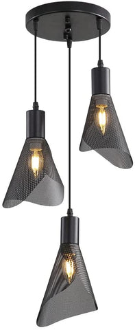 Industrielle Pendelleuchte, Vintage schwarze Deckenleuchte, Kronleuchter mit PVC-Schirm für Schlafzimmer, Wohnzimmer, Restaurant, Bar, 3-flammig E14 (ohne Leuchtmittel) 