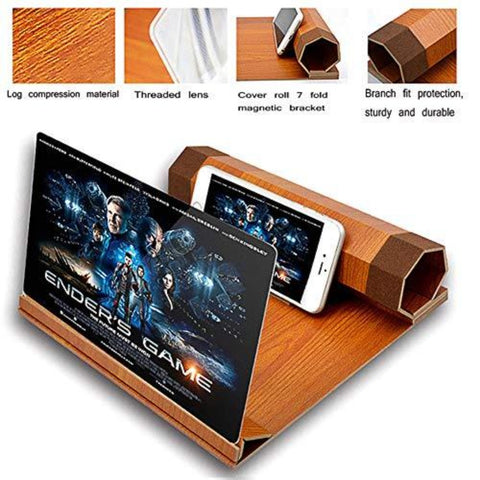 Faltbare Handy-Bildschirmlupe aus massivem Holz, geeignet zum Ansehen von Filmvideos auf allen Smartphones, Weihnachtsgeschenk
