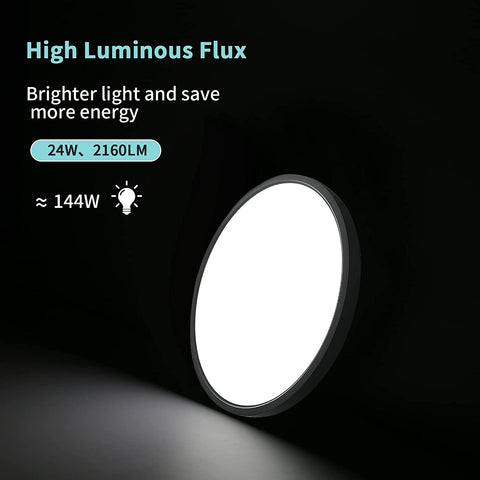 Ultradünne 24W LED-Deckenleuchte, rund, schwarz, 6500K Kaltweiß, 2160LM, IP50, Ø30cm, für Schlafzimmer, Wohnzimmer, Flur, Balkon, Badezimmer, Büro