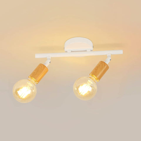 LED-Deckenleuchte, 2 verstellbare Strahler, holzweiße LED-Deckenleuchte, Innendeckenbeleuchtung für Küche, Wohnzimmer, Schlafzimmer, Flur, ohne Glühbirnen, max. 60 W