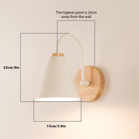 Nachttisch-Wandleuchte aus skandinavischem Holz. Wandleuchte mit 5 W E27-Glühbirne (warmweiß). Für Schlafzimmer, Wohnzimmer, Flur, Eingangsbereich. Weiß