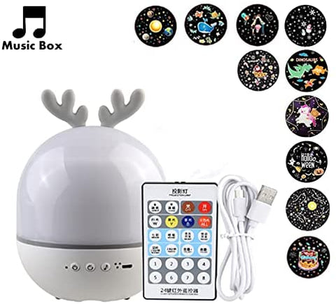 Baby-Projektor-Nachtlicht, LED-Kindernachtlicht, Musik- und Lichtlampe, 360 ° Drehung mit 8 Musik-, 6 Filmthemen, USB-Fernbedienung, Sternprojektorlampe, Nachttischlampen, Stimmungslampen