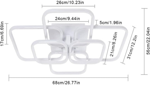LED-Deckenleuchte, 72 W, modernes Design, kreisförmig, quadratisch, Deckenleuchte, Kaltweiß 6000 K, für Wohnzimmer, Schlafzimmer, Esszimmer, Büro, Weiß 