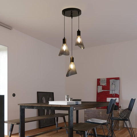 Industrielle Pendelleuchte, Vintage schwarze Deckenleuchte, Kronleuchter mit PVC-Schirm für Schlafzimmer, Wohnzimmer, Restaurant, Bar, 3-flammig E14 (ohne Leuchtmittel) 
