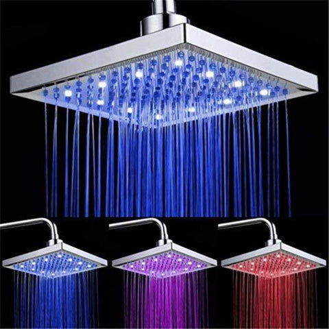 LED-Duschkopf, quadratische 8-Zoll-Temperaturregelung, 3-Farbwechsel-ABS-Chrom-Finish, 12-teiliger LED-Duschkopf für Badezimmer