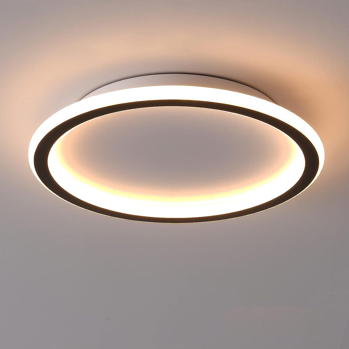 Moderne LED-Deckenleuchte, 24 W, warmweiß, 3000 K, runde Deckenlampe für Wohnzimmer, Schlafzimmer, Esszimmer, Büro, Schwarz 