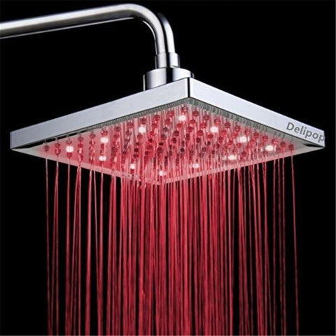 LED-Duschkopf, quadratische 8-Zoll-Temperaturregelung, 3-Farbwechsel-ABS-Chrom-Finish, 12-teiliger LED-Duschkopf für Badezimmer