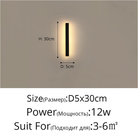 LED-Außenwandleuchte, wasserdichte minimalistische schwarze Wandleuchte, 3000 K warmes Licht, 12 W, IP65-Schutz, Acryl- und Eisenmaterial, für Innen- und Außenbeleuchtung