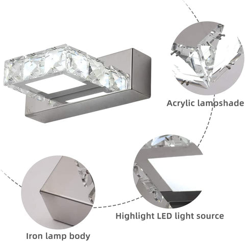 3W 5500k LED Kristall Spiegel Scheinwerfer Wandleuchte Edelstahl Acryllampe IP44 Wasserfest und Beschlagfrei (Silber), 16x5cm