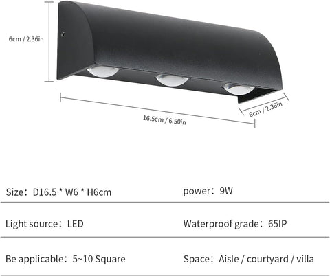 Außenwandleuchte LED Wandleuchte Warmweiß 3000K Wasserdicht IP65 Für Eingang Korridor Hof Garten Terrasse Balkon Garage Schwarz 