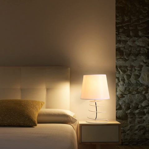 Moderne minimalistische Tischlampe, Schreibtischlampe aus weißem Stoff mit industriellem Spiraleisenrohr, E27-Nachtlicht für Arbeitszimmer, Wohnzimmer, Schlafzimmer, Nachttisch (ohne Leuchtmittel)