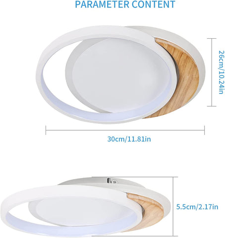Moderne LED-Deckenleuchte, 28W Moderne Deckenleuchte, Ø30CM * 5CM Runde LED-Deckenleuchte aus Holz für Schlafzimmer, Küche, Flur, Eingang, kaltweißes Licht, 6000K