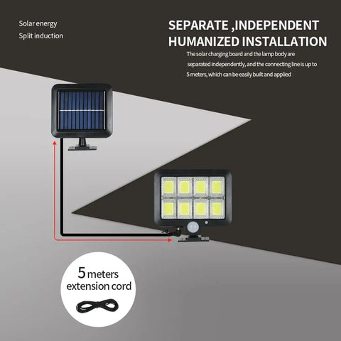 Solarleuchte für den Außenbereich, Solarleuchte mit Bewegungssensor, Sicherheitsleuchte mit 5 m Kabel, IP65 wasserdicht, 160 LEDs, 3 Modi, für Schuppen, Garage, Garten, Balkon
