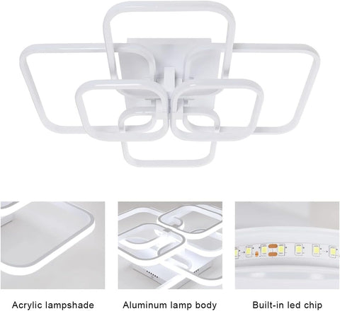 LED-Deckenleuchte, 72 W, modernes Design, kreisförmig, quadratisch, Deckenleuchte, Kaltweiß 6000 K, für Wohnzimmer, Schlafzimmer, Esszimmer, Büro, Weiß 