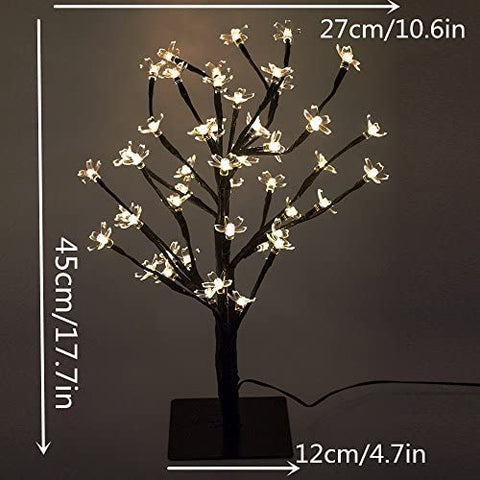 45 cm großer LED-Lichterbaum mit 48 Kirschblüten, LED-Lichter, für Weihnachten, Innenbereich, Dekoration, Schreibtisch, Nachttisch, warmweiß