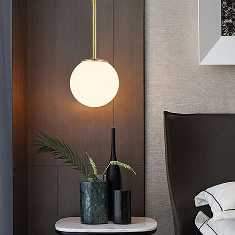 LED-Schlafzimmer-Nachttisch-Kronleuchter, nordische Einzelkopf-Persönlichkeits-Glaskugel-Deckenlampe, postmoderne, einfache kreative Pendelleuchte, Heim-Esszimmer-Dekoration, Innenbeleuchtung (Glühbirne nicht im Lieferumfang enthalten).