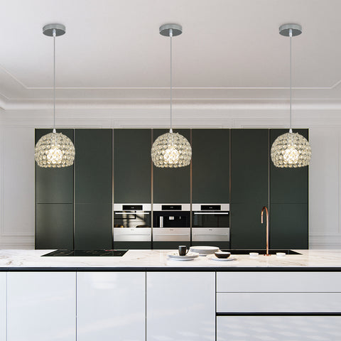 Moderner Kristall-Kronleuchter Moderner Kronleuchter E27 Chrom-Pendelleuchte mit 120 cm verstellbarem Kabel, geeignet für Küche, Schlafzimmer, Büro, Wohnzimmer (Glühbirne nicht im Lieferumfang enthalten)