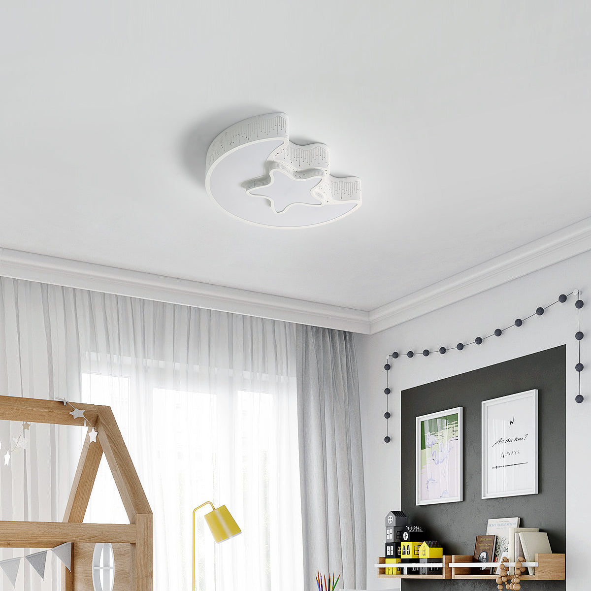 Plafonnier LED Dimmable, Lustres en forme d'étoile de lune, lampe de plafond led avec télécommande 3000K-6500K