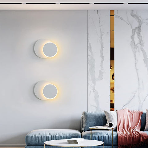 Innenwandleuchte 12W Weiß, Moderne LED Wandleuchte, Creative Eclipse 2 in 1, 360° Drehbar 3000K Warmweiß, Beleuchtung Licht für Wohnzimmer Flur Treppe Schlafzimmer 