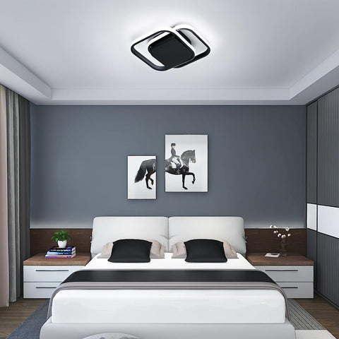 Moderne LED-Deckenleuchte, kühles Weiß, 6000 K, quadratische Deckenleuchte für Wohnzimmer, Schlafzimmer, Esszimmer, Büro, Schwarz 