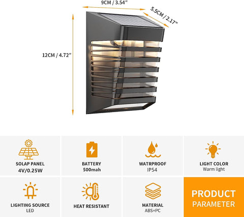 2 Stück Solar-Wandleuchte, LED-Wandleuchte für den Außenbereich, für Hof, Garten, Korridor, Terrasse, nahe Wand, Weg, Terrasse, Villa 