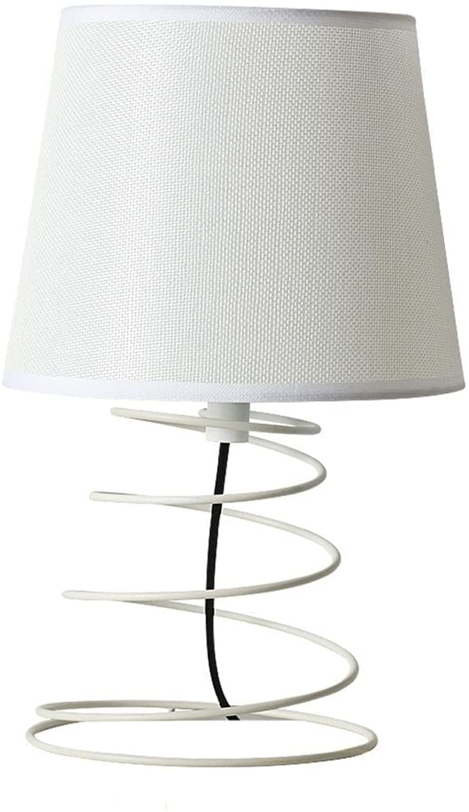 Moderne minimalistische Tischlampe, Schreibtischlampe aus weißem Stoff mit industriellem Spiraleisenrohr, E27-Nachtlicht für Arbeitszimmer, Wohnzimmer, Schlafzimmer, Nachttisch (ohne Leuchtmittel)