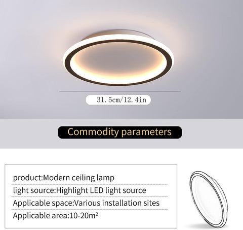 Moderne LED-Deckenleuchte, 24 W, warmweiß, 3000 K, runde Deckenlampe für Wohnzimmer, Schlafzimmer, Esszimmer, Büro, Schwarz 