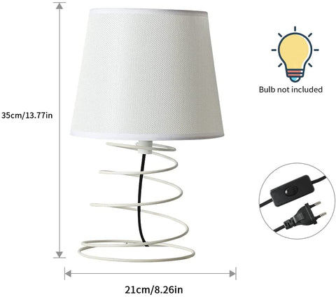 Moderne minimalistische Tischlampe, Schreibtischlampe aus weißem Stoff mit industriellem Spiraleisenrohr, E27-Nachtlicht für Arbeitszimmer, Wohnzimmer, Schlafzimmer, Nachttisch (ohne Leuchtmittel)