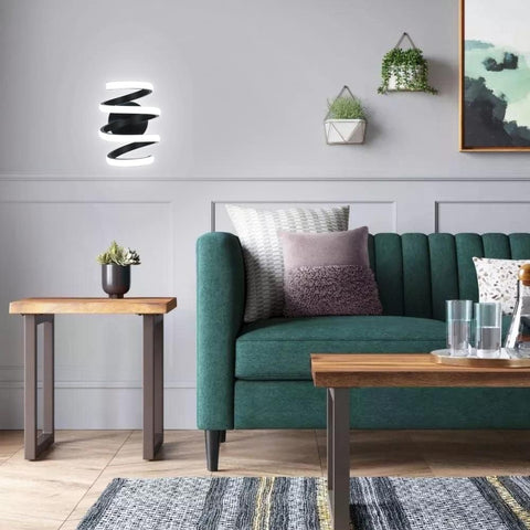 Moderne LED-Wandleuchte, spiralförmige Wandleuchte, Kaltweiß 6000 K. Für Schlafzimmer, Wohnzimmer, Flur, Eingang. Schwarz 