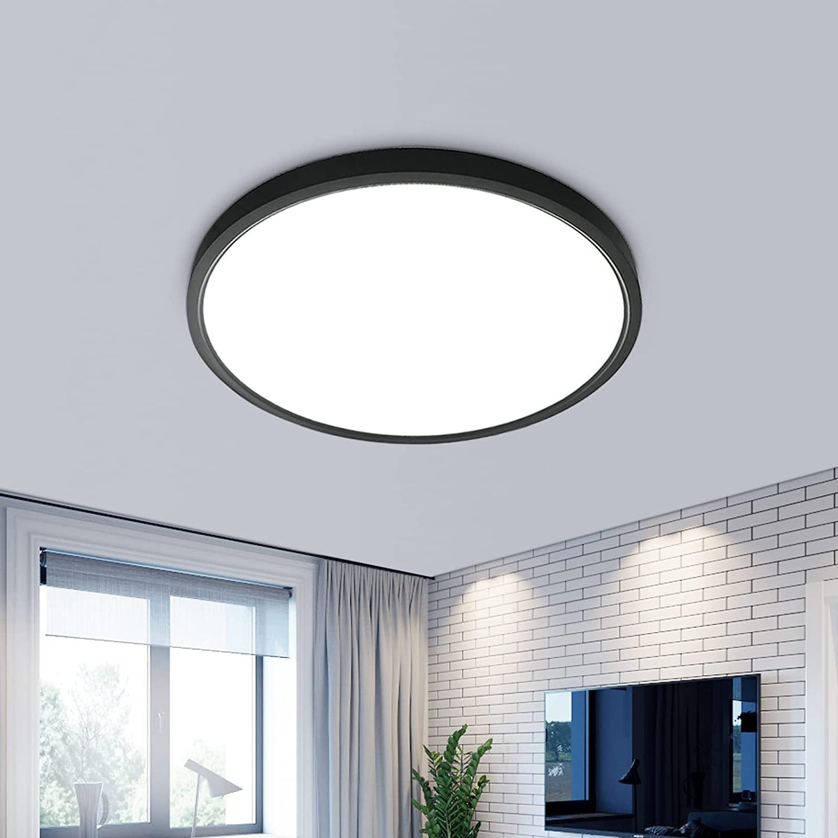 24 W LED-Deckenleuchte, 2160 lm, IP50-Deckenleuchte, 6500 K Kaltweiß, ultraflache Deckenleuchte, schwarze runde Deckenleuchte für Schlafzimmer, Wohnzimmer, Flur, Balkon, Badezimmer, Büro, Ø30 cm