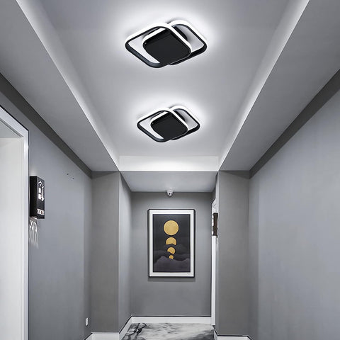Moderne LED-Deckenleuchte, kühles Weiß, 6000 K, quadratische Deckenleuchte für Wohnzimmer, Schlafzimmer, Esszimmer, Büro, Schwarz 