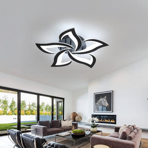 Moderne LED-Deckenleuchte, 60 W, kreatives Blütenblatt-Design, Deckenleuchte aus Acryl, für Wohnzimmer, Schlafzimmer, Arbeitszimmer, Durchmesser 60 cm, Schwarzlicht 6000 K, Kaltweiß