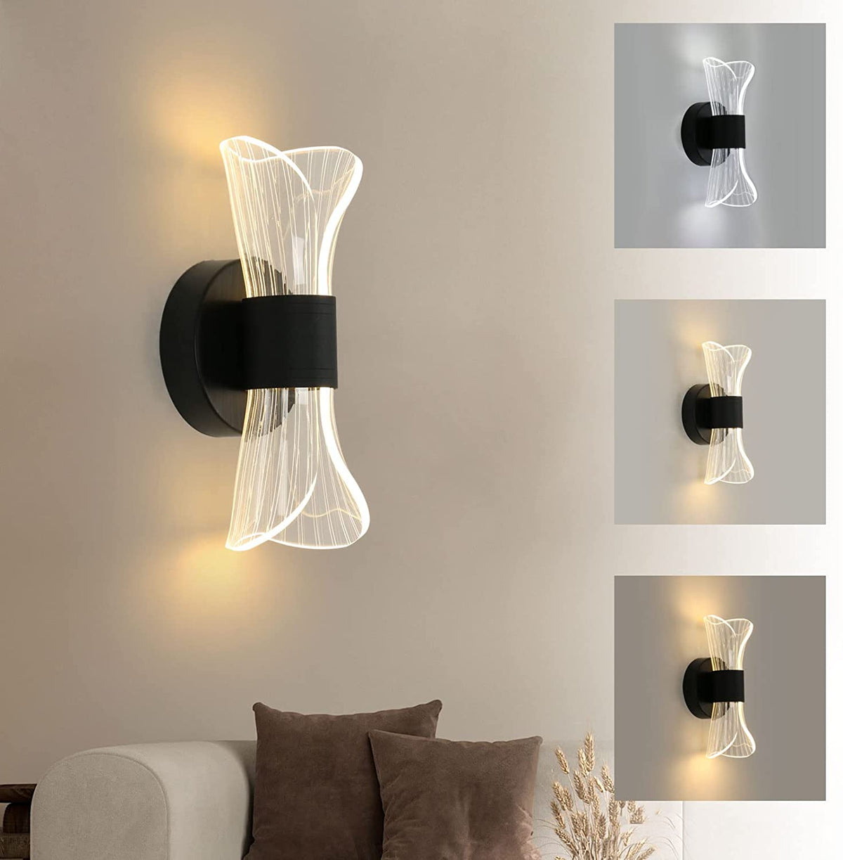 Dimmbare LED-Innenwandleuchte, 12 W, moderne LED-Wandleuchte, kreatives Design, Acryl-Beleuchtung, Wandleuchte für Wohnzimmer, Flur, Schlafzimmer, Treppen, Schwarz