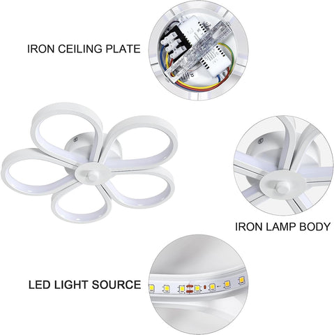 LED-Deckenleuchte, 30 W, modernes Design, kreative Blumenform, Deckenleuchte, Warmweiß 3000 K, für Wohnzimmer, Schlafzimmer, Esszimmer, Büro, Weiß 