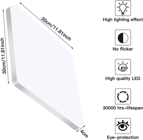 Quadratische LED-Deckenleuchte, LED-Deckenleuchte, IP44-LED-Deckenleuchte, Deckenleuchte, anwendbar für Badezimmer, Wohnzimmer, Küche, Schlafzimmer, Flur, Balkon, 48 W, 6500 K (30 x 30 cm) 