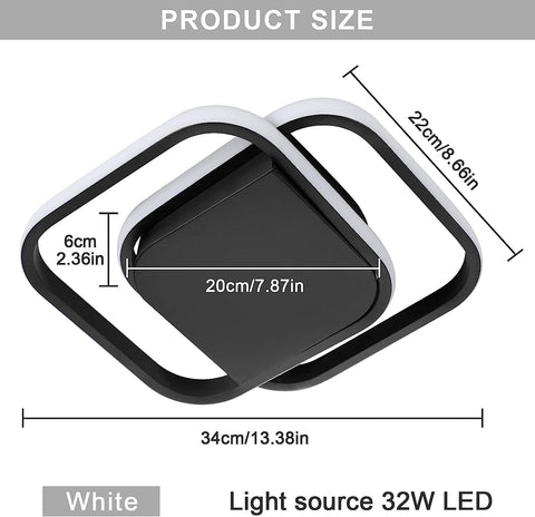 Moderne LED-Deckenleuchte, kühles Weiß, 6000 K, quadratische Deckenleuchte für Wohnzimmer, Schlafzimmer, Esszimmer, Büro, Schwarz 