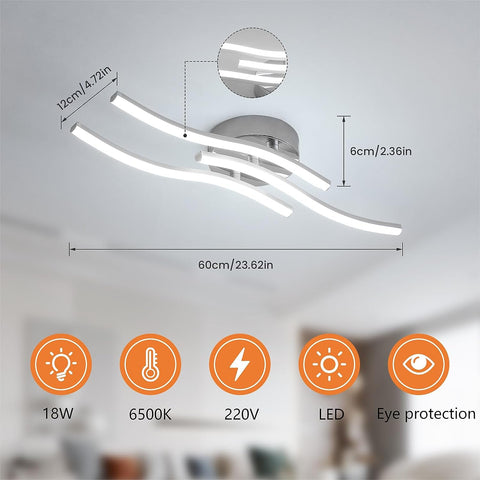 LED-Deckenleuchte, Wellenförmige Pendelleuchte, 18 W, 1600 Lumen, integrierte LEDs, moderner Kronleuchter für Wohnzimmer oder Küche, 220 V, IP20, kaltweißes Licht 6500 K