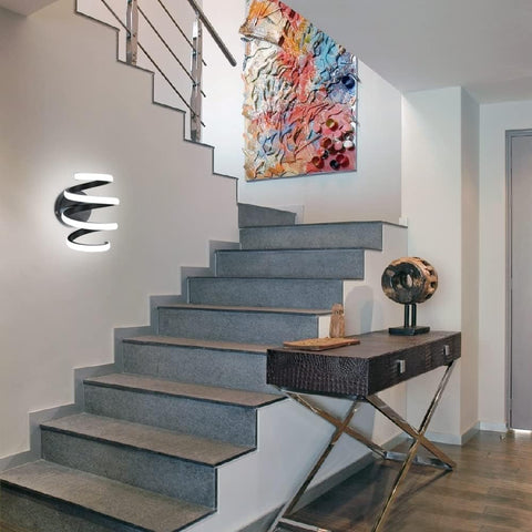 Moderne LED-Wandleuchte, spiralförmige Wandleuchte, Kaltweiß 6000 K. Für Schlafzimmer, Wohnzimmer, Flur, Eingang. Schwarz 