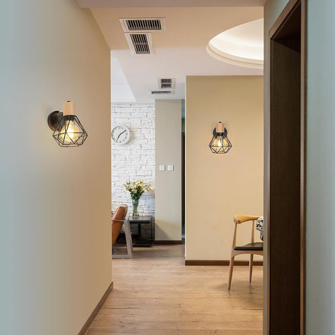 Vintage Wandleuchte für den Innenbereich – Designer Wandlampe aus Holz, Fassung E27, Beleuchtung für Schlafzimmer, Wohnzimmer, Flur, Eingang – Leuchtmittel nicht enthalten